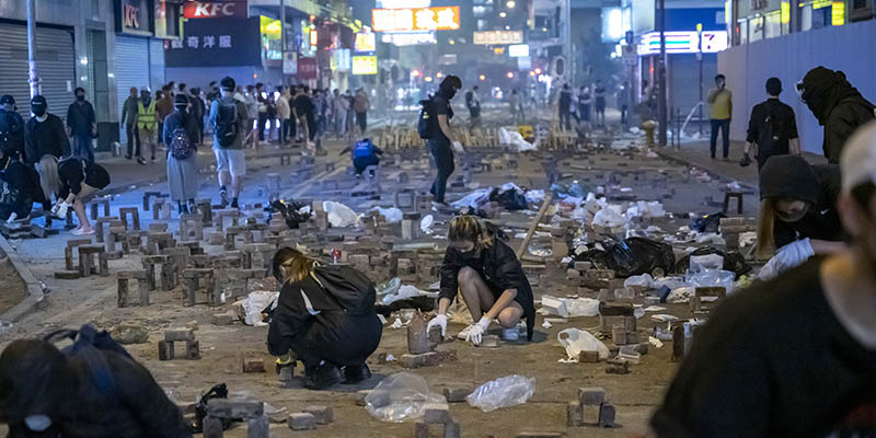 Brick arches by Hong Kong protestors